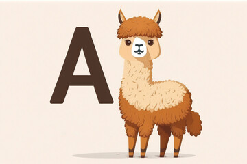 alpaca cute caracter and letter A logo. Generative AI