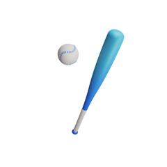 Baseball, bat and ball sport equipment 3D render icon isolated white background.