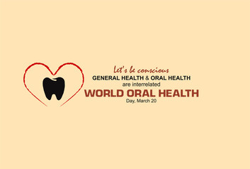 General and oral health are interrelated.  world oral health day concept. web banner design. Poster, banner for dental clinic and awareness message board. tooth icon in heart icon. - obrazy, fototapety, plakaty