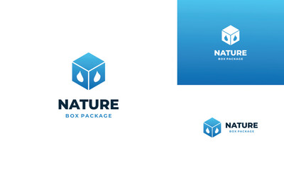 natyre box logo design, box combine with water drop logo design modern concept