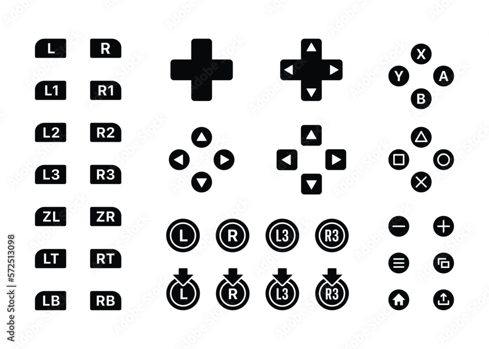 Aufkleber video game controller button set collection flat vector icon for games and websites