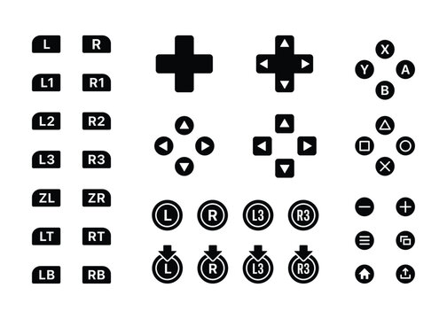 Video game controller button set collection flat vector icon for games and websites