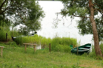 Rowing boat on the shore of Lake Naroch.