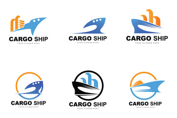 Obraz premium Cargo Ship Logo, Fast Cargo Ship Vector, Sailboat, Design For Ship Manufacturing Company, Waterway Sailing, Marine Vehicles, Transport, Logistics