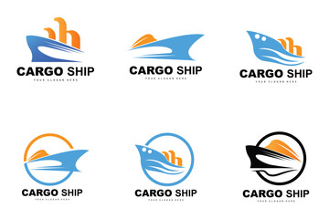 Cargo Ship Logo, Fast Cargo Ship Vector, Sailboat, Design For Ship Manufacturing Company, Waterway Sailing, Marine Vehicles, Transport, Logistics