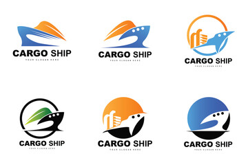 Cargo Ship Logo, Fast Cargo Ship Vector, Sailboat, Design For Ship Manufacturing Company, Waterway Sailing, Marine Vehicles, Transport, Logistics