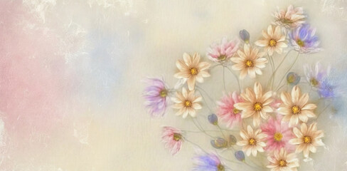 painted flowers on light pastel background. Generative AI