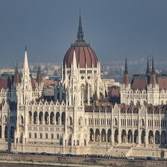 Hungarian Parliament building in Budapest city near Danube river