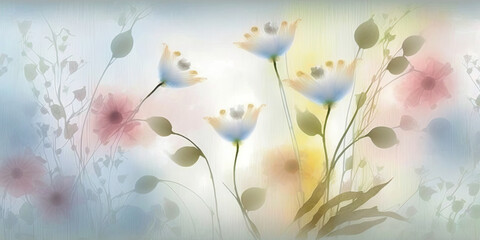 pastel background with flowers for spring greeting card. Generative AI