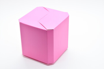 pink paper box on white background, package for design
