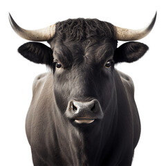 bull face shot isolated on transparent background cutout. generative ai