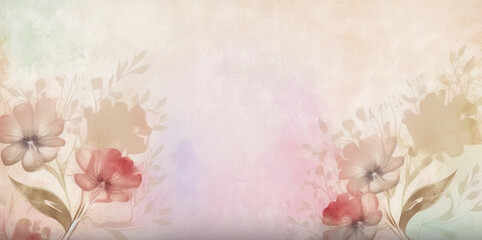 pastel light background with flowers for a spring greeting card with copy space for text. Generative AI