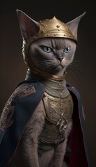 Cute Stylish and Cool Animal Burmese Cat Knight of the Middle Ages: Armor, Castle, Sword, and Chivalry in a Colorful and Adorable Illustration (generative AI)