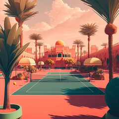 tennis court with ball and net, made with generative AI