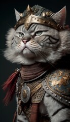 Cute Stylish and Cool Animal Chinese Li Hua Cat Knight of the Middle Ages: Armor, Castle, Sword, and Chivalry in a Colorful and Adorable Illustration (generative AI)