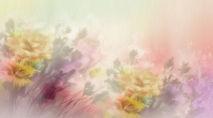 background with painted flowers in pastel colors. Generative AI