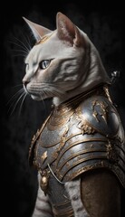 Fototapeta na wymiar Cute Stylish and Cool Animal Colorpoint Shorthair Cat Knight of the Middle Ages: Armor, Castle, Sword, and Chivalry in a Colorful and Adorable Illustration (generative AI)