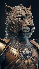 Cute Stylish and Cool Animal cougar Knight of the Middle Ages: Armor, Castle, Sword, and Chivalry in a Colorful and Adorable Illustration (generative AI)