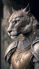 Fototapeta na wymiar Cute Stylish and Cool Animal cougar Knight of the Middle Ages: Armor, Castle, Sword, and Chivalry in a Colorful and Adorable Illustration (generative AI)