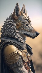 Cute Stylish and Cool Animal Coyote Knight of the Middle Ages: Armor, Castle, Sword, and Chivalry in a Colorful and Adorable Illustration (generative AI)