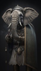 Cute Stylish and Cool Animal Elephant Knight of the Middle Ages: Armor, Castle, Sword, and Chivalry in a Colorful and Adorable Illustration (generative AI)