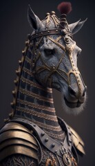 Cute Stylish and Cool Animal Giraffe Knight of the Middle Ages: Armor, Castle, Sword, and Chivalry in a Colorful and Adorable Illustration (generative AI)