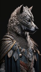 Fototapeta premium Cute Stylish and Cool Animal Hyena Knight of the Middle Ages: Armor, Castle, Sword, and Chivalry in a Colorful and Adorable Illustration (generative AI)