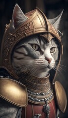 Cute Stylish and Cool Animal Manx Cat Knight of the Middle Ages: Armor, Castle, Sword, and Chivalry in a Colorful and Adorable Illustration (generative AI)