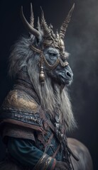 Cute Stylish and Cool Animal Markhor Knight of the Middle Ages: Armor, Castle, Sword, and Chivalry in a Colorful and Adorable Illustration (generative AI)