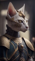 Cute Stylish and Cool Animal Oriental Cat Knight of the Middle Ages: Armor, Castle, Sword, and Chivalry in a Colorful and Adorable Illustration (generative AI)