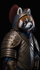 Fototapeta na wymiar Cute Stylish and Cool Animal Panda Knight of the Middle Ages: Armor, Castle, Sword, and Chivalry in a Colorful and Adorable Illustration (generative AI)