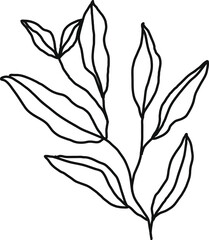 minimal botanical graphic sketch line art drawing, trendy tiny tattoo design, floral elements vector illustration