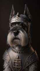 Cute Stylish and Cool Animal Standard Schnauzer Dog Knight of the Middle Ages: Armor, Castle, Sword, and Chivalry in a Colorful and Adorable Illustration (generative AI)