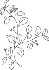 minimal botanical graphic sketch line art drawing, trendy tiny tattoo design, floral elements vector illustration