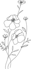 minimal botanical graphic sketch line art drawing, trendy tiny tattoo design, floral elements vector illustration © babeer