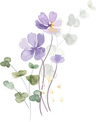 watercolor leaf and flower. Botanical illustration minimal style.
