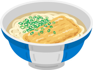ネギをのせた、きつねうどんのイラスト