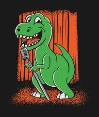 T-rex holding a mic while doing stand-up comedy