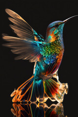 Obraz premium Photorealistic ai artwork of a hummingbird made of colorful glass. Dramatic studio-style image. Generative ai.