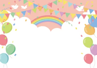 Photo sur Plexiglas Montgolfière 風船と虹のパーティー背景フレーム  