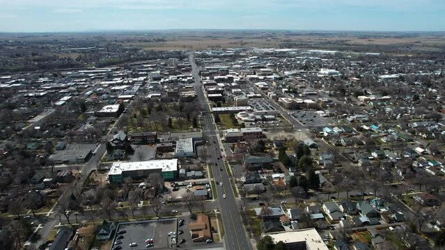 Downtown Twin Falls, Idaho USA, Aerial View Of Cityscape On Sunny Autumn Day