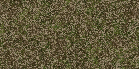 Hot grunge weather climate seamless pattern. Cracked ground with moss texture. Dry land with grass...