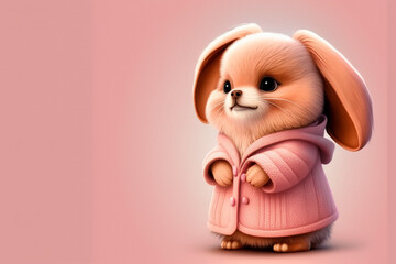 Fototapeta na wymiar Cute puppy on pink copy space background made with Generative AI