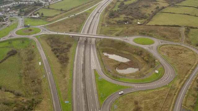 Aerial view of the motorway M18 beside Gort. Galway, Ireland
