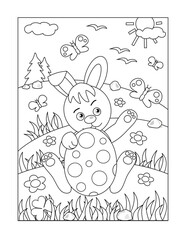 Easter bunny with painted egg coloring page
