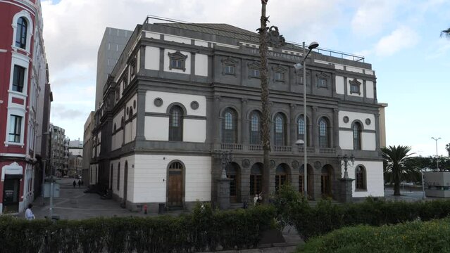 Panoramic shot of the Perez Galdos theater in Las Palmas de Gran Canaria.