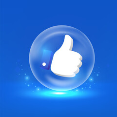 Facebook like 3D icon isolated on bubble. Premium Vector.