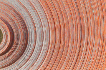 Coiled fibers, close-up photos, in the factory