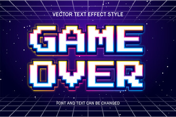 game over pixel art 3d editable text effect font retro style games template background design © SystemDirect