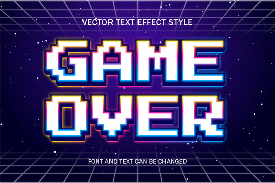 game over pixel art 3d editable text effect font retro style games template background design
